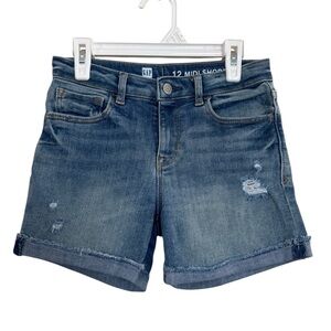 GAP Girls Midi Short Distressed Denim Shorts - Blue